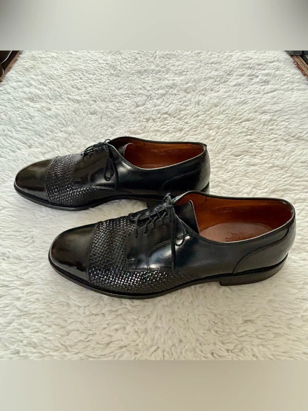 Allen Edmonds Lauderdale Black Leather Woven vamp Cap Toe Oxfords Shoes Sz 10.5D